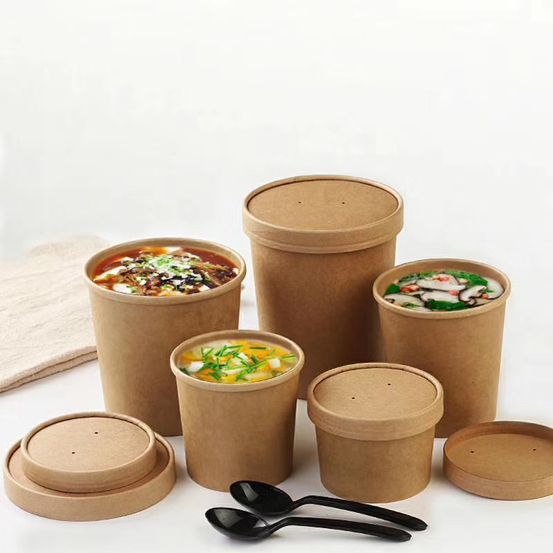 Суповая миска из крафт-бумаги Regularr с бумажной крышкой